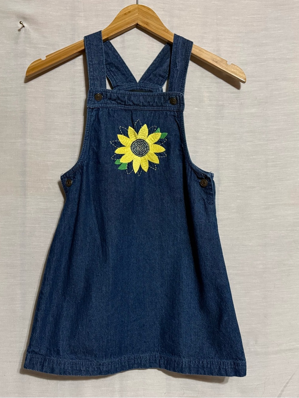 Vintage Cynthia Rowley Denim Sunflower Jumper Dress Kids Size 7
